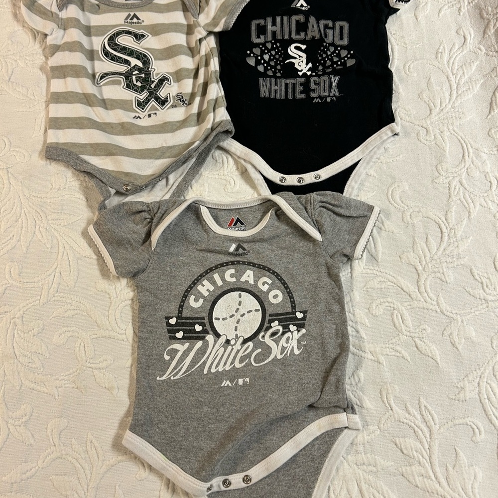 Majestic Chicago White Sox Baby Bodysuit Trio - Gray, Black, and White LOT OF 3